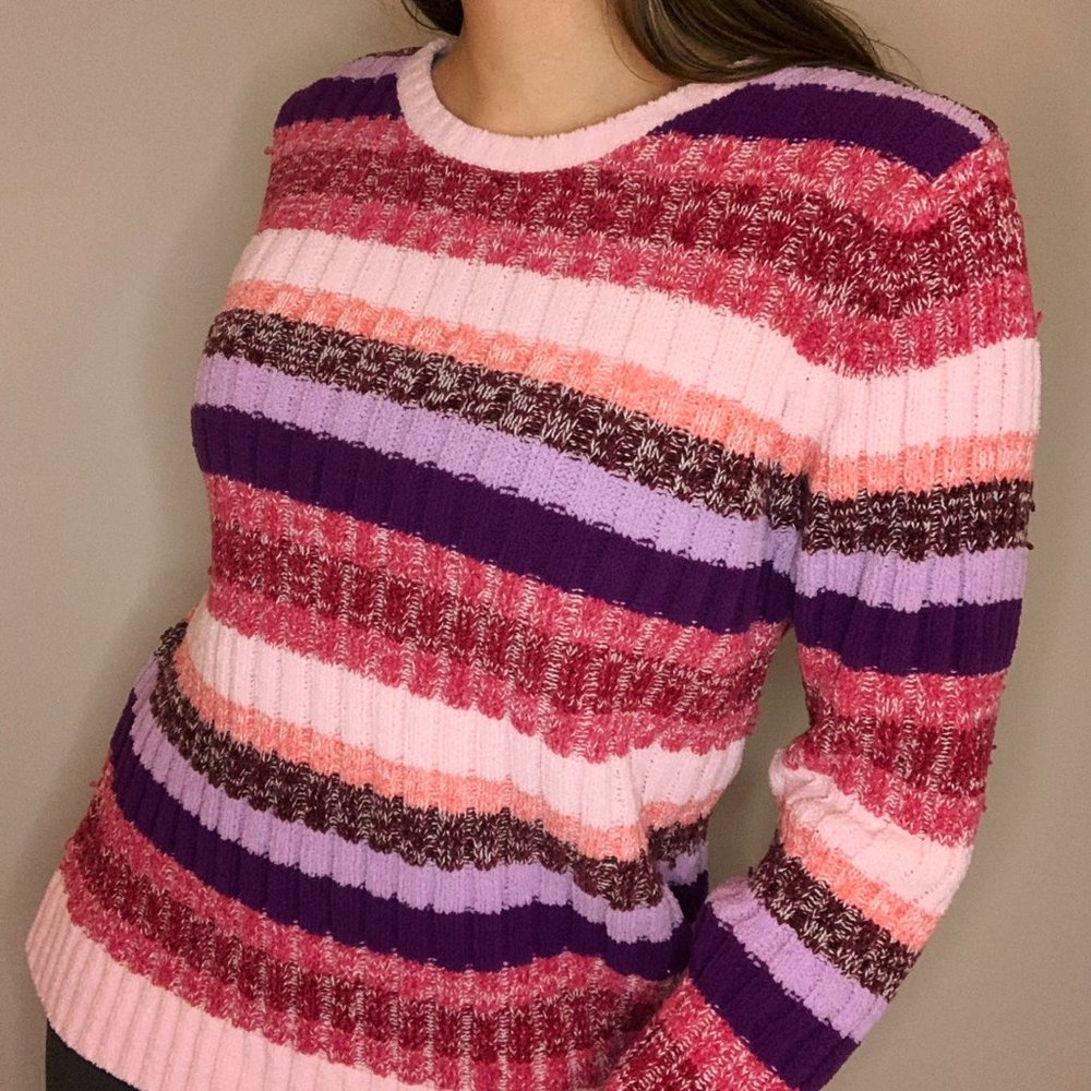 Vintage Chenille Striped Sweater in Pink/Purple